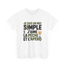 Tee Shirt Je suis un mec simple – J’aime la pêche et l’apéro – T-Shirt Unisexe Humour Pêcheur Apéro Blanc ou Sport Grey S-3XL