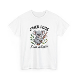 Tee Shirt J’m’en fous j’suis un Koala – T-Shirt Humour Animal Mignon Unisexe Blanc ou Gris S-3XL