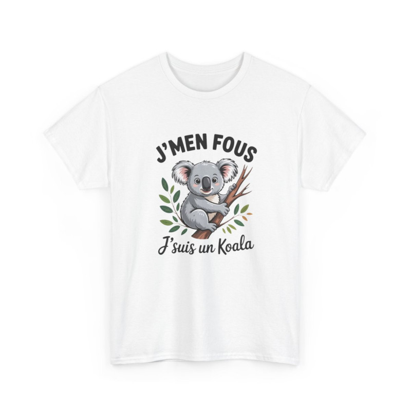 Tee Shirt J’m’en fous j’suis un Koala – T-Shirt Humour Animal Mignon Unisexe Blanc ou Gris S-3XL