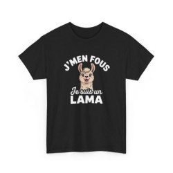 T-shirt Humour J’m’en Fous Je Suis un Lama – Tee Shirt Drôle Animal Mignon Unisexe Noir – Idée Cadeau Originale