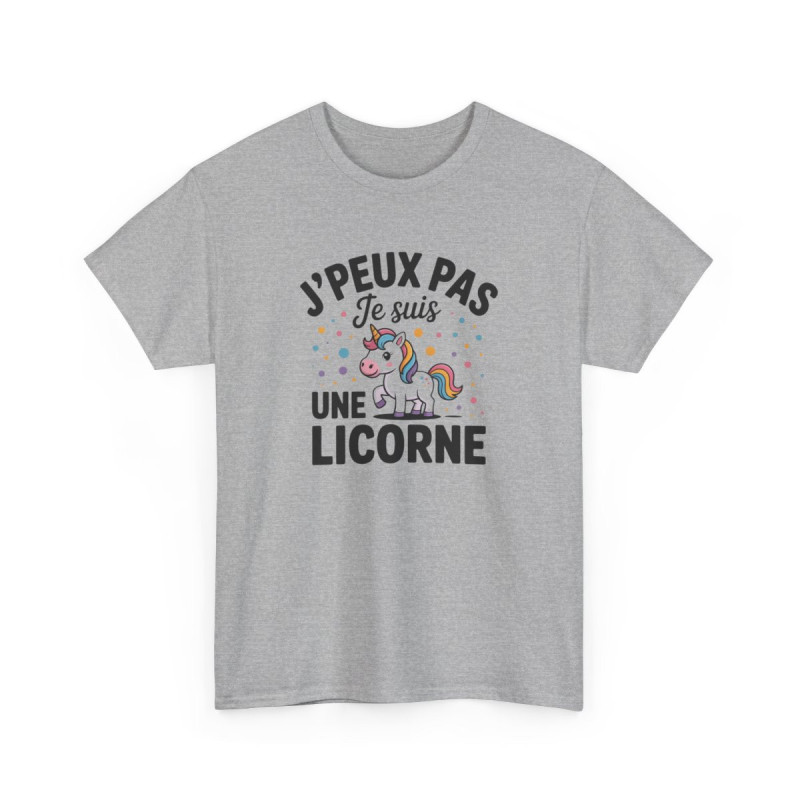 T-shirt Humour J’Peux Pas Je Suis une Licorne – Tee Shirt Adulte Femme Drôle et Mignon Blanc Gris Sport