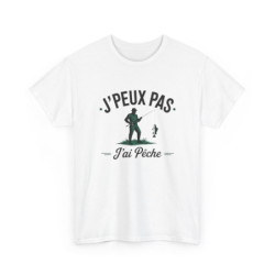 T-shirt Homme “J’Peux Pas J’ai Pêche” – Tee Shirt Humour Pêcheur Blanc Gris Sport – Idée Cadeau