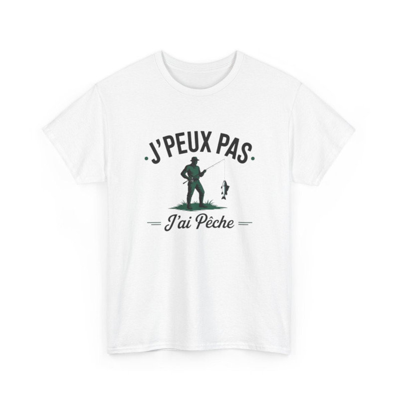 T-shirt Homme “J’Peux Pas J’ai Pêche” – Tee Shirt Humour Pêcheur Blanc Gris Sport – Idée Cadeau