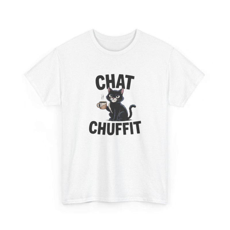 T-shirt Drôle “Chat Chuffit” – Tee Shirt Humour Chat Café Blanc Gris – Idée Cadeau Amoureux des Chats
