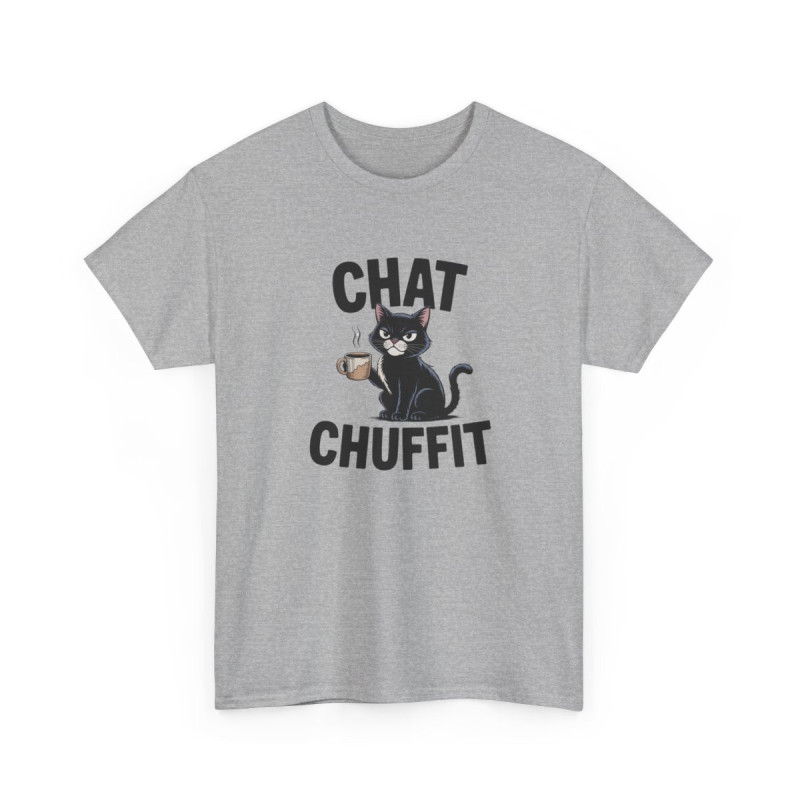 T-shirt Drôle “Chat Chuffit” – Tee Shirt Humour Chat Café Blanc Gris – Idée Cadeau Amoureux des Chats