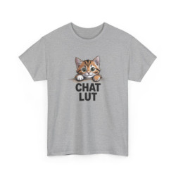 T-shirt Drôle “Chat Lut” – Tee Shirt Humour Chat Mignon Blanc Gris – Idée Cadeau Amoureux des Chats