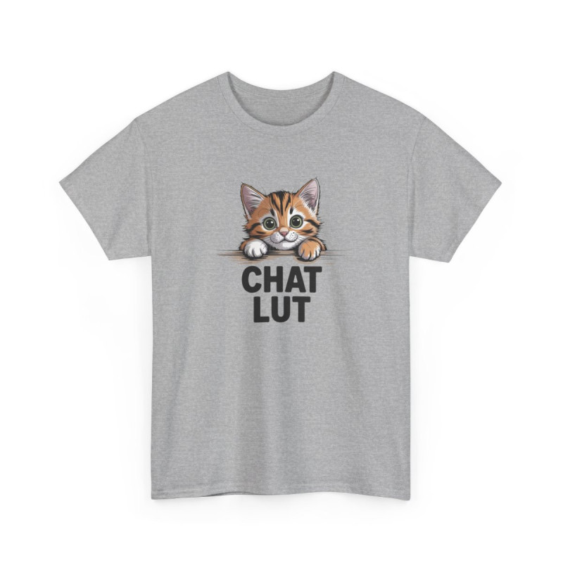 T-shirt Drôle “Chat Lut” – Tee Shirt Humour Chat Mignon Blanc Gris – Idée Cadeau Amoureux des Chats
