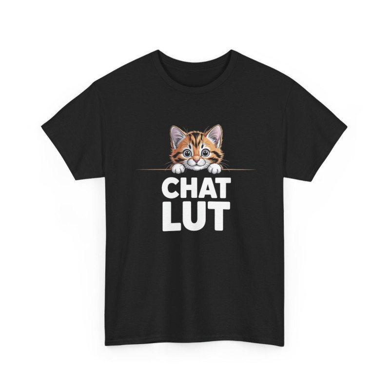 T-shirt Drôle “Chat Lut” – Tee Shirt Humour Chat Mignon Noir – Idée Cadeau Amoureux des Chats