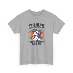 T-shirt Drôle N’essaie pas d’entrer dans ma têteTee Shirt Humour Licorne Blanc Gris