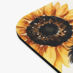 Tapis de souris 22x18 cm – Vache Noire et Blanche avec Tournesols – Design Aquarelle Champêtre