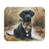 Tapis de souris 22x18 cm – Chiot Labrador Noir Automne – Foulard Camouflage – Illustration Aquarelle – Surface Antidérapante