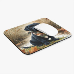 Tapis de souris 22x18 cm – Chiot Labrador Noir Automne – Foulard Camouflage – Illustration Aquarelle – Surface Antidérapante