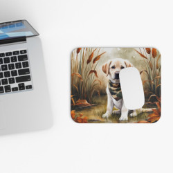 Tapis de souris 22x18 cm – Chiot Labrador Sable Automne – Foulard Camouflage – Illustration Aquarelle – Antidérapant