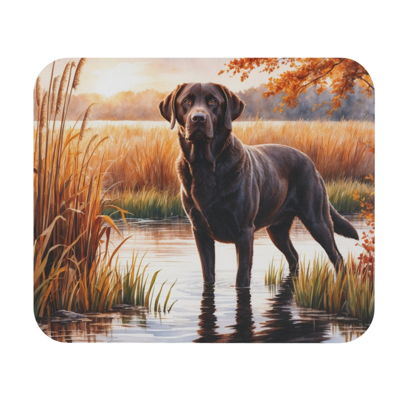 Tapis de souris 22x18 cm – Labrador Chocolat dans Marais Automnal – Illustration Aquarelle – Paysage Nature
