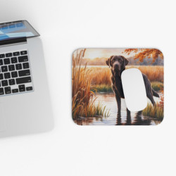 Tapis de souris 22x18 cm – Labrador Chocolat dans Marais Automnal – Illustration Aquarelle – Paysage Nature