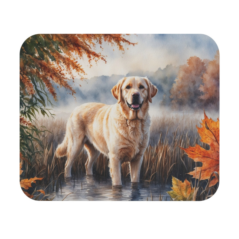 Tapis de souris 22x18 cm – Labrador Sable dans Brume d’Automne – Illustration Aquarelle – Nature & Forêt – Base Antidérapante