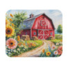 Tapis de souris 22x18 cm – Grange Rouge et Fleurs Champêtres – Illustration Aquarelle – Scène Rurale Été – Base Antidérapante
