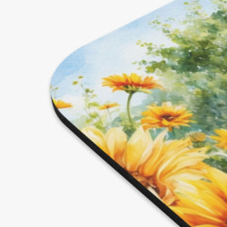 Tapis de souris 22x18 cm – Grange Rouge et Fleurs Champêtres – Illustration Aquarelle – Scène Rurale Été – Base Antidérapante