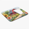 Tapis de souris 22x18 cm – Grange Rouge et Fleurs Champêtres – Illustration Aquarelle – Scène Rurale Été – Base Antidérapante
