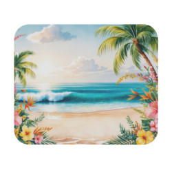 Tapis de souris 22x18 cm – Plage Tropicale – Palmiers & Fleurs Exotiques – Coucher de Soleil Océan – Ambiance Vacances
