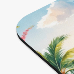 Tapis de souris 22x18 cm – Plage Tropicale – Palmiers & Fleurs Exotiques – Coucher de Soleil Océan – Ambiance Vacances