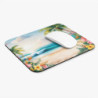 Tapis de souris 22x18 cm – Plage Tropicale – Palmiers & Fleurs Exotiques – Coucher de Soleil Océan – Ambiance Vacances
