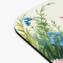 Tapis de souris 22x18 cm – Petit Cochon Mignon au Sourire Champêtre – Illustration Aquarelle Colorée avec Fleurs