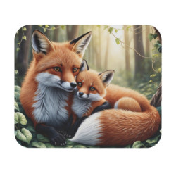 Tapis de souris 22x18 cm – Renard et Petit Renardeau dans la Forêt – Illustration Aquarelle Réaliste Nature & Tendresse