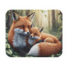 Tapis de souris 22x18 cm – Renard et Petit Renardeau dans la Forêt – Illustration Aquarelle Réaliste Nature & Tendresse