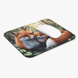 Tapis de souris 22x18 cm – Renard et Petit Renardeau dans la Forêt – Illustration Aquarelle Réaliste Nature & Tendresse