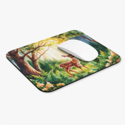 Tapis de souris 22x18 cm – Faon dans la Forêt Enchantée – Illustration Aquarelle Lumineuse Nature & Animaux