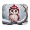 Tapis de souris 22x18 cm – Chouette Hivernale avec Bonnet Rouge – Illustration Aquarelle Mignonne & Neige
