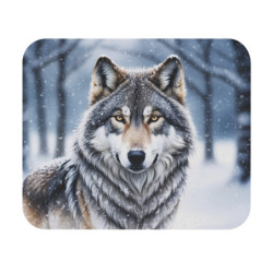Tapis de souris 22x18 cm – Loup Majestueux dans la Neige – Illustration Aquarelle Réaliste Hivernale –