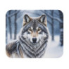 Tapis de souris 22x18 cm – Loup Majestueux dans la Neige – Illustration Aquarelle Réaliste Hivernale –