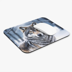 Tapis de souris 22x18 cm – Loup Majestueux dans la Neige – Illustration Aquarelle Réaliste Hivernale –