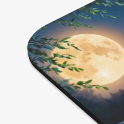 Tapis de souris 22x18 cm – Grenouille Verte sur Nénuphar Nocturne – Illustration Aquarelle Magique Lune & Étoiles