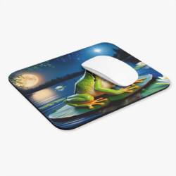 Tapis de souris 22x18 cm – Grenouille Verte sur Nénuphar Nocturne – Illustration Aquarelle Magique Lune & Étoiles