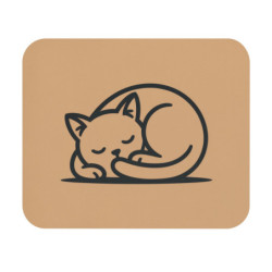 Tapis de souris 22x18 cm – Chat Endormi Minimaliste – Illustration Ligne Noire sur Fond Beige – Design Épuré & Doux