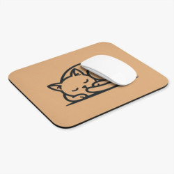 Tapis de souris 22x18 cm – Chat Endormi Minimaliste – Illustration Ligne Noire sur Fond Beige – Design Épuré & Doux