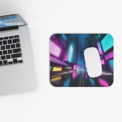Tapis de souris 22x18 cm – Ville Futuriste Néon – Illustration Cyberpunk Nocturne & Lumières Colorées