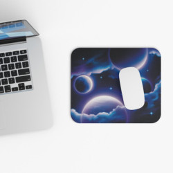 Tapis de souris 22x18 cm – Univers Galactique & Planètes – Illustration Spatiale Futuriste Bleue & Violette