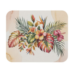Tapis de souris 22x18 cm – Fleurs Tropicales & Feuilles Exotiques – Illustration Aquarelle Colorée Hibiscus & Monstera –