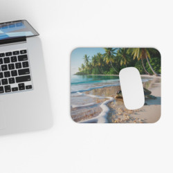 Tapis de souris 22x18 cm – Tortue sur la Plage Tropicale – Océan, Palmiers & Sérénité Naturelle – Design Marin & Zen