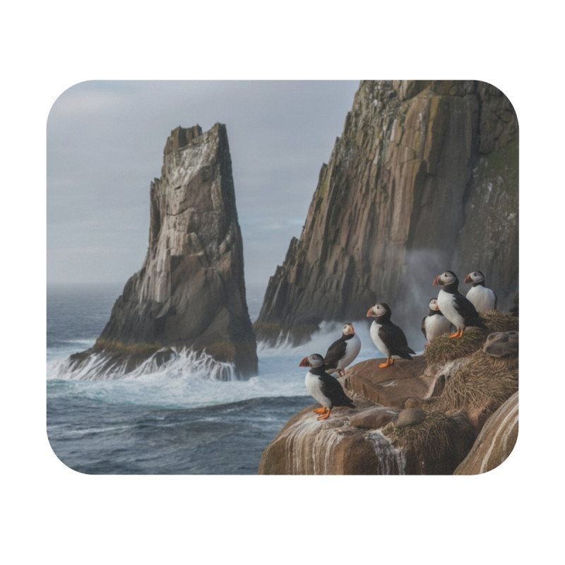 Tapis de souris 22x18 cm – Macareux sur les Falaises – Océan Sauvage & Nature Nordique – Design Marin et Authentique