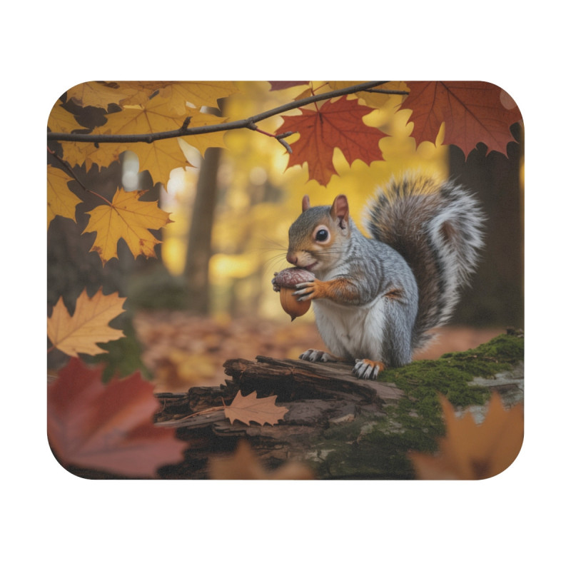 Tapis de souris 22x18 cm – Écureuil d’Automne & Feuilles Dorées – Ambiance Forêt & Nature Apaisante