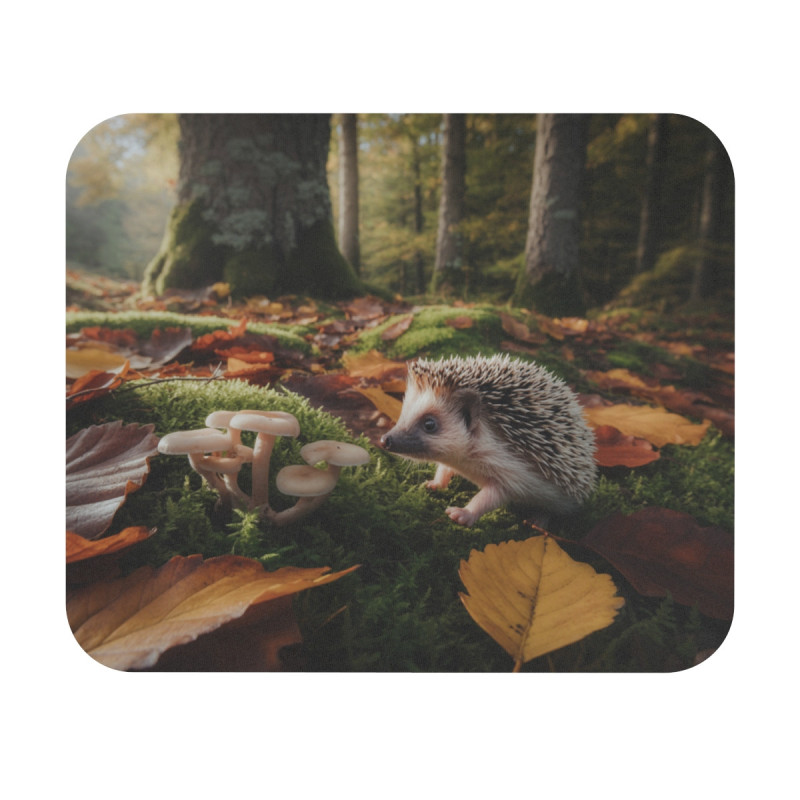 Tapis de souris 22x18 cm – Hérisson dans la Forêt d’Automne – Champignons & Feuilles Dorées