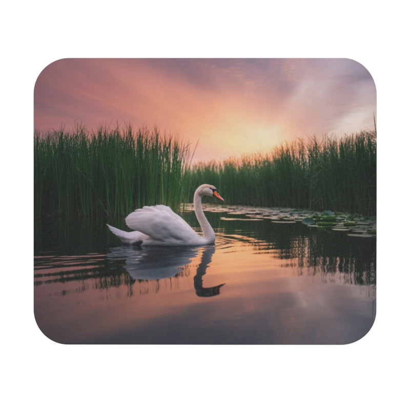 Tapis de souris 22x18 cm – Cygne au Coucher du Soleil – Paysage Paisible & Reflets Dorés – Ambiance Zen & Naturelle