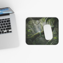 Tapis de souris 22x18 cm – Serpent Vert dans la Jungle Tropicale – Ambiance Sauvage & Lumière Mystique