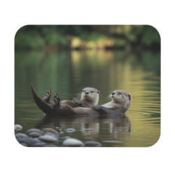 Tapis de souris 22x18 cm – Loutres sur l’Eau – Nature Paisible & Complicité Animale – Ambiance Zen & Détente