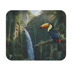 Tapis de souris 22x18 cm – Toucan & Cascade Tropicale – Nature Exotique & Couleurs Vibrantes – Ambiance Jungle